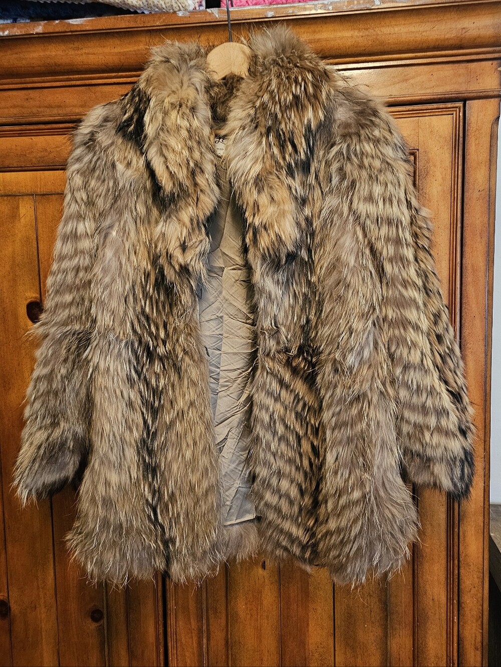 VINTAGE Custom Genuine Fur Coat Jacket Shawl Collar Chevron Boho Mob Wife